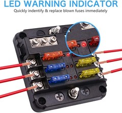6 Way 12V Fuse Box 12Volt Blade Fuse Block, 6 Circuit W/Negative Bus Waterproof