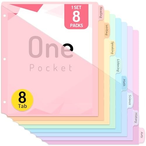 Multicolor 96 Count 8-Tab Plastic Binder Dividers with Pocket for LetterSize