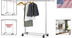 Stylish Rolling Clothing Rack – Adjustable Width from 30″ to 47″, Holds 100 lbs