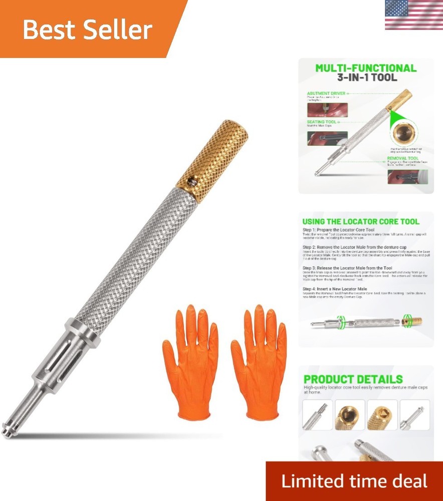 Gold Universal Implant Tooth Locator Tool – 3-in-1 Dental Instrument with Gloves
