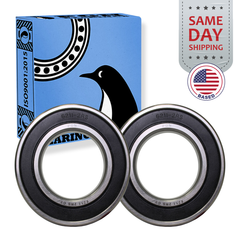 (2) 6211-2RS Premium Rubber Seal Ball Bearing C3 EMQ, 55x100x21, 6211 2RS 6211rs