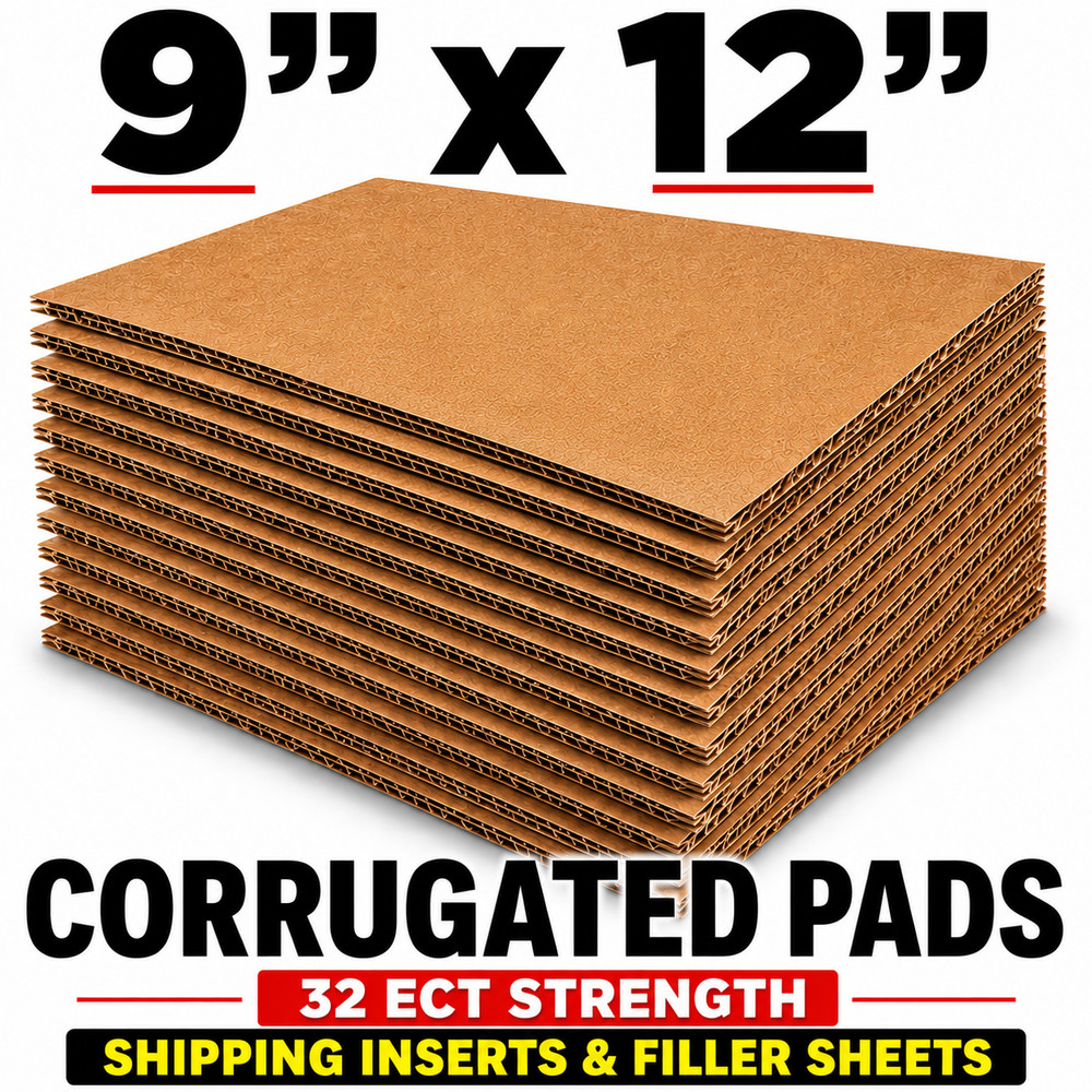 9×12 Corrugated Cardboard Pads Inserts 32 ECT Kraft Filler Sheets 25-200 Pack