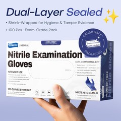 Supmedic Nitrile Exam Gloves, 4 Mil 100 Pcs, PowderFree LatexFree Cooking Foo…