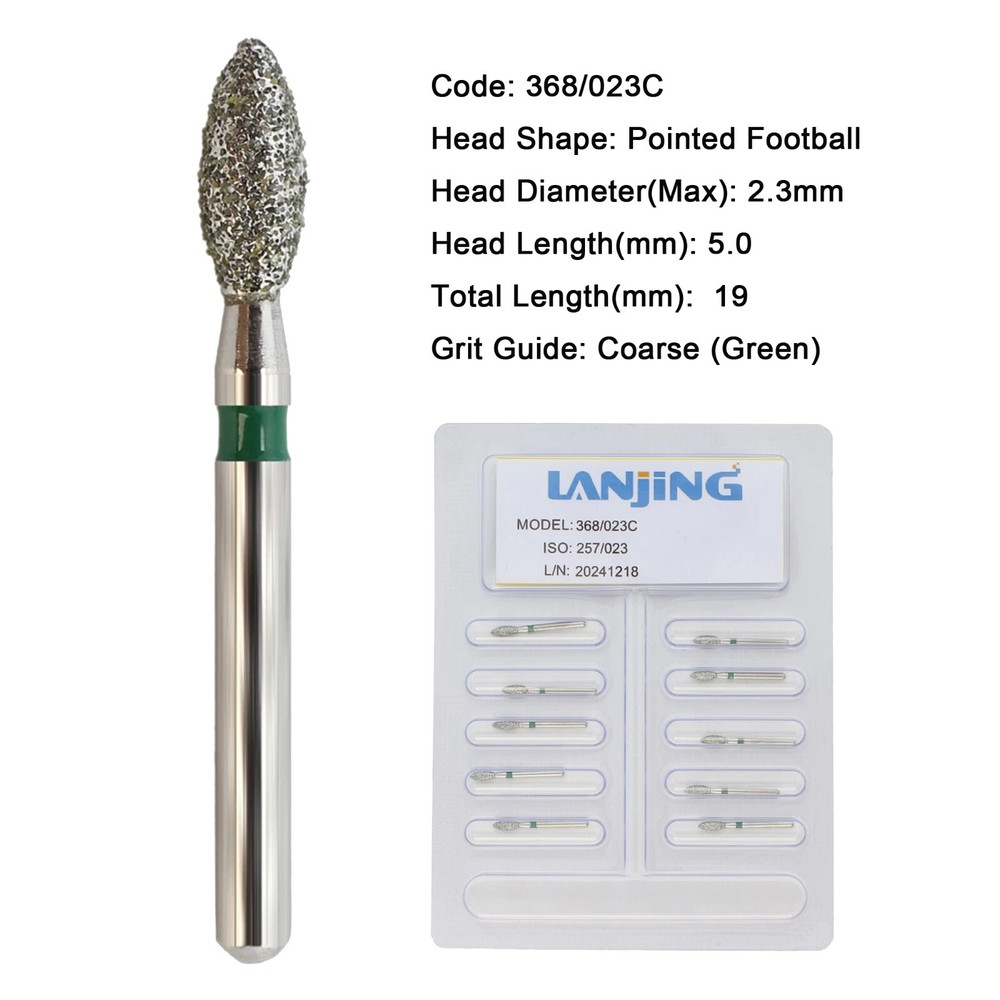 Dental Diamond Bur Egg Football FG 368/023C Coarse Grit High Speed Friction Grip
