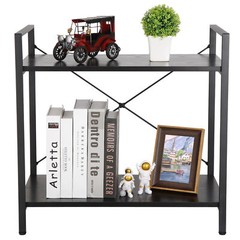 2-Shelf Durable Bookcase Steel Frame Bookrack Mini Retro Display Bookshelf Black