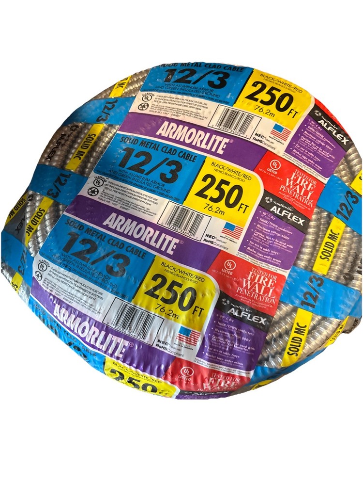 ARMORLITE 12/3 X 250ft CU MC : Metal Clad Armored Cable Black White Red