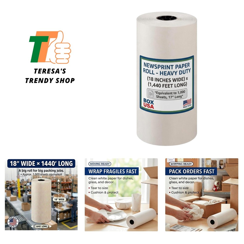 Packing Paper Roll 18″ x 1400ft 1,000 Sheets 17″ Equivalent – Newsprint Paper…