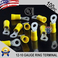 100 PACK 12-10 Gauge #8 Stud Insulated Vinyl Ring Terminals Tin Copper Core US