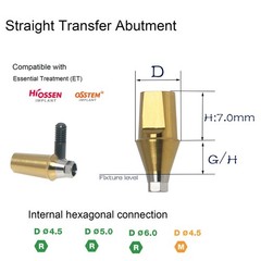 Dental Titanium Cemented Straight Transfer Abutment Regular Hex Fit Hiossen ET