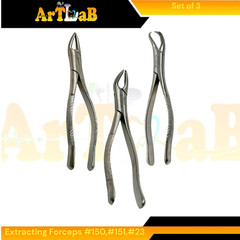 Set of 3 Dental Extraction Forceps Universal, Upper & Lower, #23,#150,#151