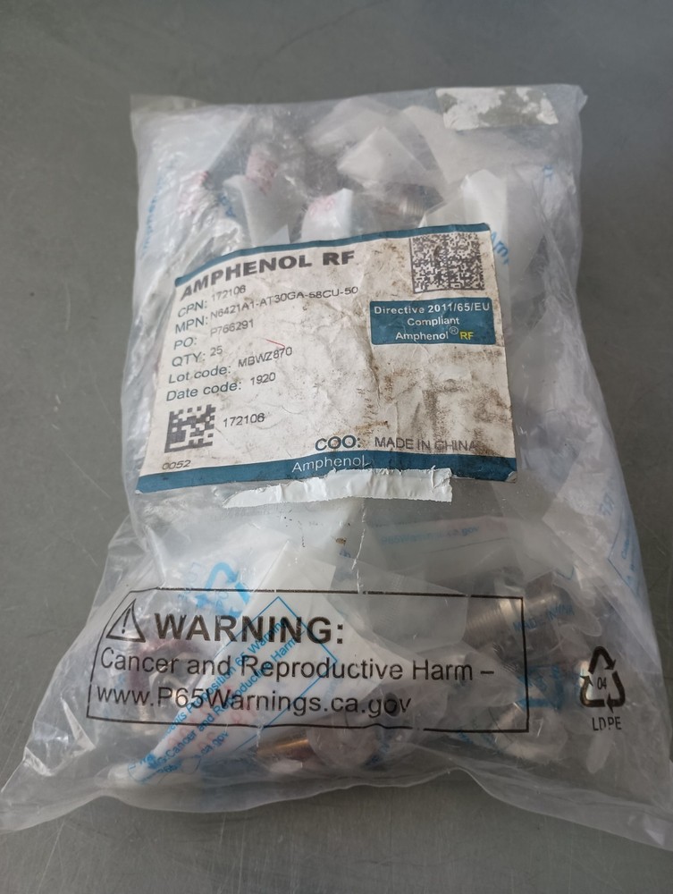 25 NEW AMPHENOL 172106 N-TYPE BULKHEAD 50 OHM RF CONNECTORS FREE SHIPPING