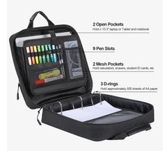 4″ Zipper Binder 3 Ring with Shoulder Strap, Tough/Multi-Pocket-Black