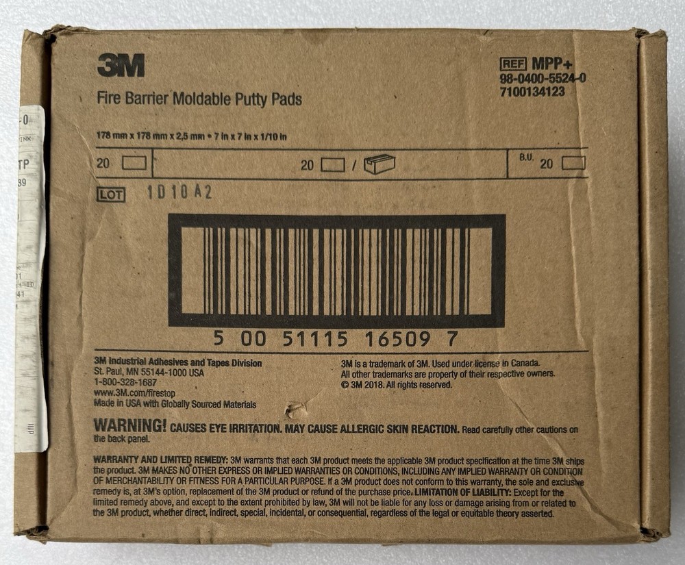 3M Fire Barrier Moldable Putty Pads, Shapeable Firestop Pads 7″ x 7″ x 1/10”