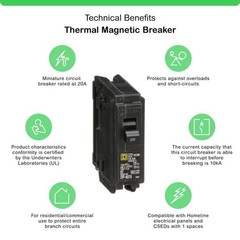 Homeline 20 Amp One-Pole Circuit Breaker HOM120CP, Square D Breakers 120/240 VAC