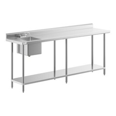 24″W x 76″L Stainless Steel Commercial Restaurant Work Table with Sink on Left