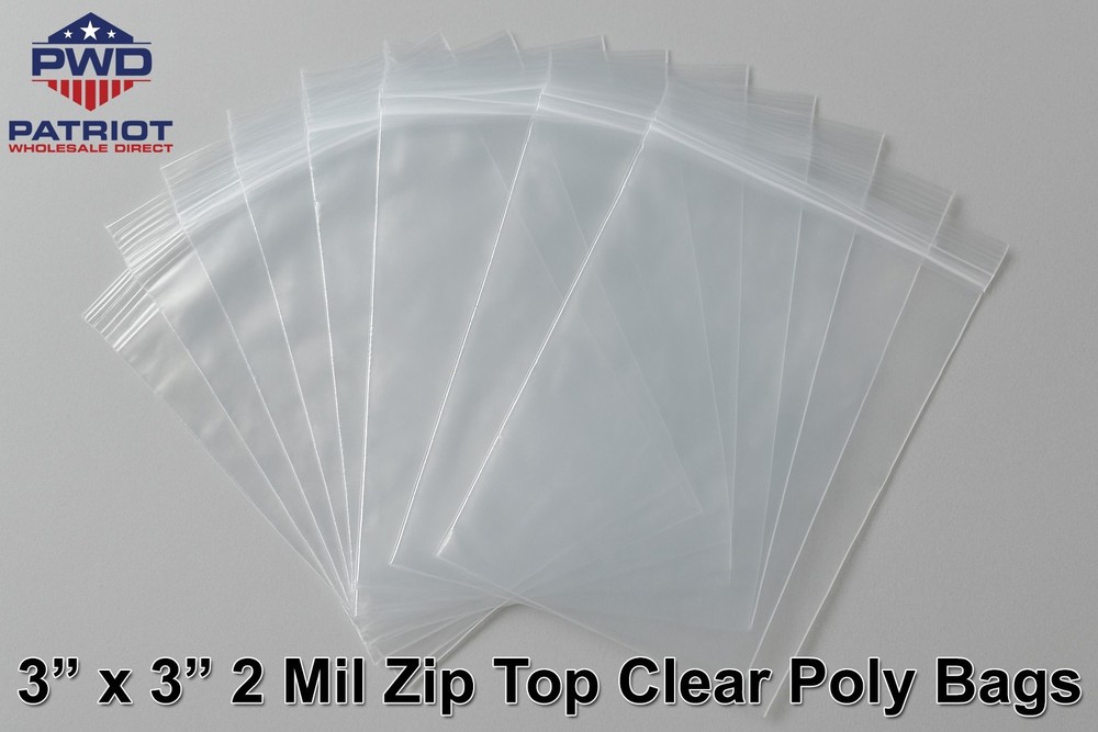 3″x 3″ Clear 2 Mil Zip Top Seal Reclosable Poly Bags – 1,000 Bags – BPA Free