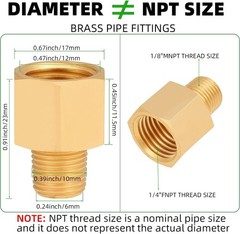 Brass Pipe Fitting,1/8 Inch NPT Male to 1/4 Inch NPT Female Brass Pipe Hose Tube