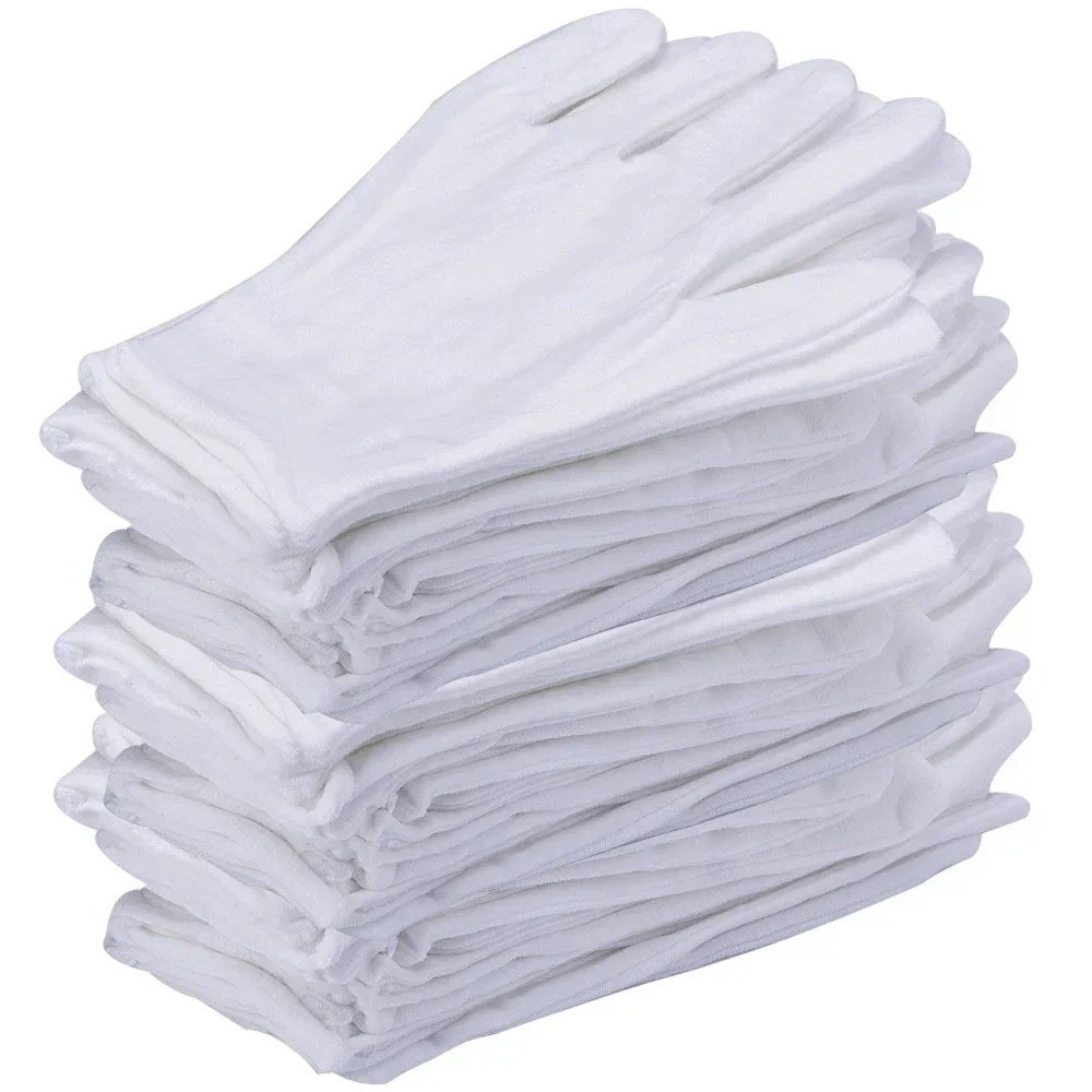 1-10 Pairs White Cotton Gloves Full Finger Waiter Driver Work Jewelry Formal