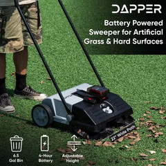 Battery Powered Artificial Grass and Hard Surface Sweeper with 22 In. Wide Clean