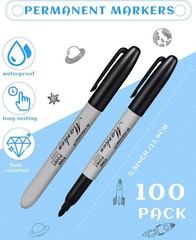 100 Pack Black Permanent Markers Bulk – Fine Point Permanent Marker Quick Drying