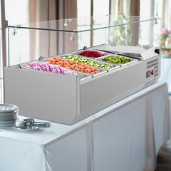 ROVSUN 47″ Condiment Refrigerated Countertop Salad Prep Station w/ Glass Shield