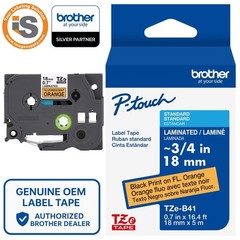 Genuine Brother TZe-B41 Black on Fluorescent Orange 18mm 3/4″ P-Touch Label Tape