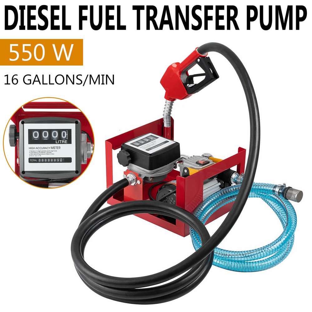 110V Electric Diesel Oil Fuel Transfer Pump w/ Meter with 13′ Hose & Nozzle Kit
