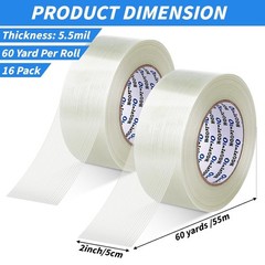 16 Rolls 2 Inch X 60 Yards 5.5 Mil Fiberglass Filament Packing Tape Transpare…