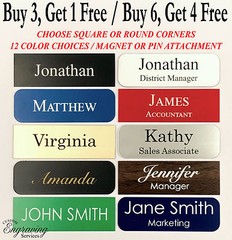 1X3 EMPLOYEE PERSONALIZED NAME TAG BADGE MAGNET OR PIN IDENTIFICATION ENGRAVED