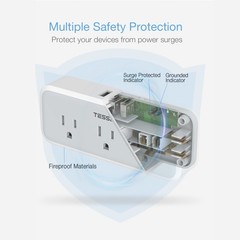 Multi Plug Outlet Extender, USB C Wall Charger, 5 Outlets (USB-C), Gray