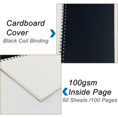 DSTELIN Blank Spiral Notebook, 3-Pack, Soft Cover, Sketch book, 100 black