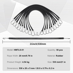 VEVOR 50 Pack 21″ Bungee Straps Set Heavy Duty Rubber Bungee Cord w/S-Hook