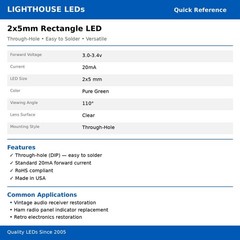 5 x 2x5x7mm Rectangle LEDs Wide Angle Pure Green LED Square x 2 5 7 – 7x5x2 mm