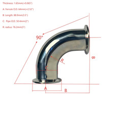 90 Degree Elbow SS Sanitary Tri-Clamp Fitting OD 2 Inch