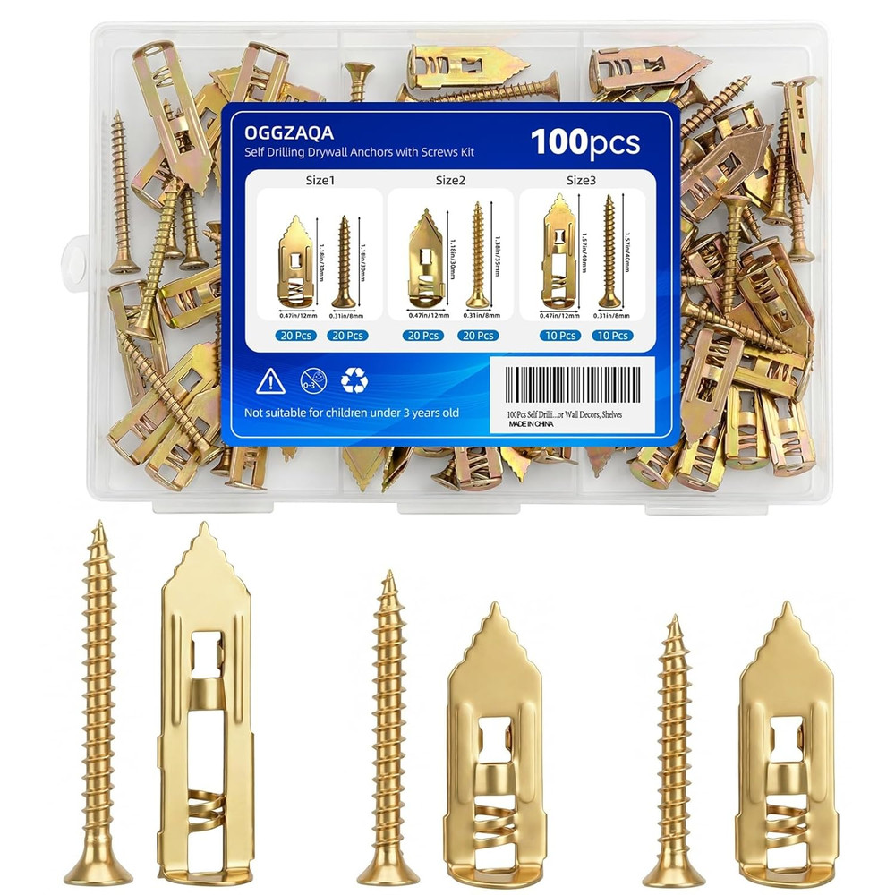 100Pcs Self Drilling Drywall Anchors with Screws Kit, 50 Sheetrock Anchors & 50