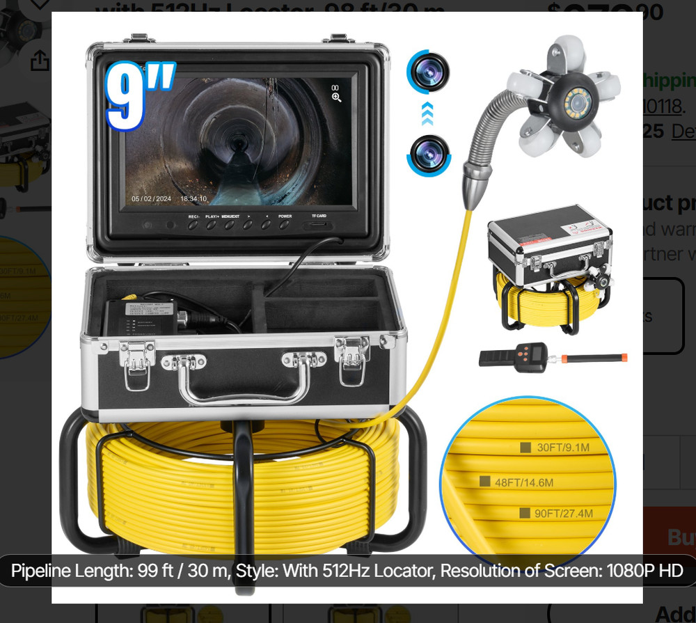 VEVOR Sewer Camera with 512Hz Locator, 98 ft/30 m (Open Box)