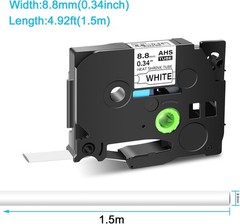 Black on White Heat-Shrink Tube Label Tape for Brother HSe-221 HSe221 8.8mm E500