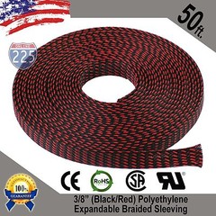 50 FT 3/8″ Black Red Expandable Wire Sleeving Sheathing Braided Loom Tubing US