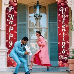 Happy Valentines Day Door Banner XtraLarge 72×12 Inch Red Oxford Fabric Outdoor