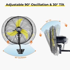 20/24/30 Inch Outdoor Waterproof Wall Fan Remote Oscillating BLDC Motor