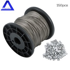 1/16 Wire Rope,304 Stainless Steel,328FT with 150Pcs Crimping Sleeves,7×7 368lbs