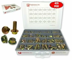 Grade 10.9 Metric Flange Bolt & Flange Nut Assortment 429 Piece Kit Yellow Zinc