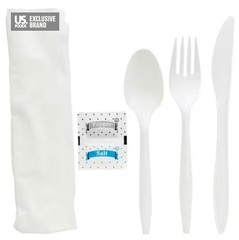 Monogram Cutlery Kit Medium Weight White w/ Salt Pepper Knife Fork Spoon Napkin