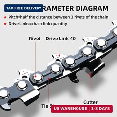 10 Inch Chainsaw Chain R40 .043” Gauge 3/8″ LP Pitch 40 Drive Links, 10-inch Re