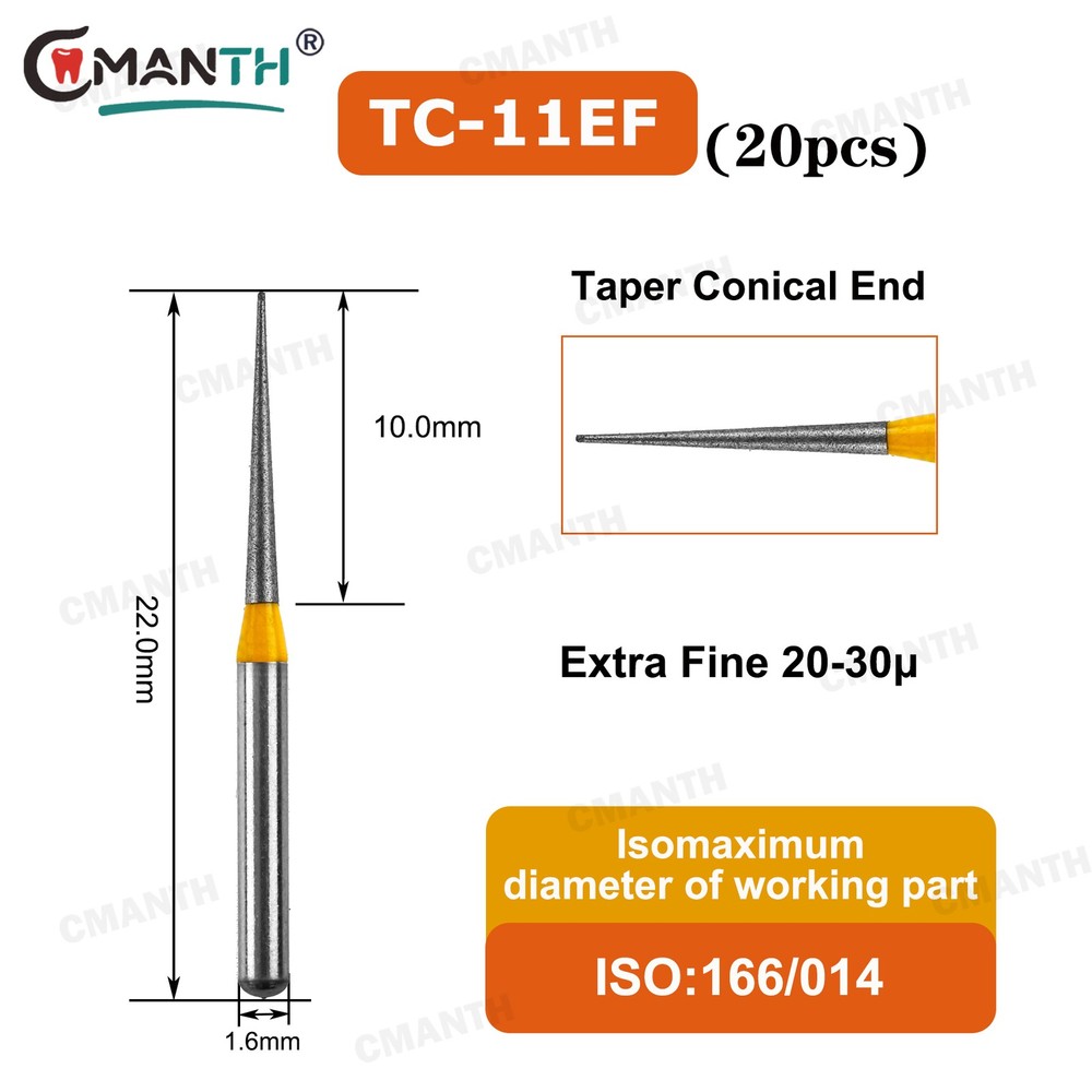 US Dental Diamond Burs Extra Fine Grit TC Taper Conical FG Dia1.6mm High Speed