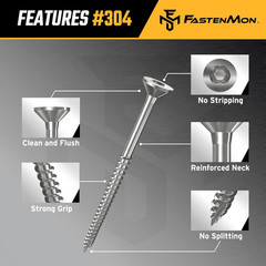 Stainless Steel Deck Screws #10×2 Inches 304 Grade 300 Pieces T25 Star Drive