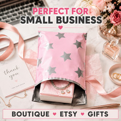 Silver Stars Pink Poly Mailers 6×9 Self Seal Designer Shipping Bags