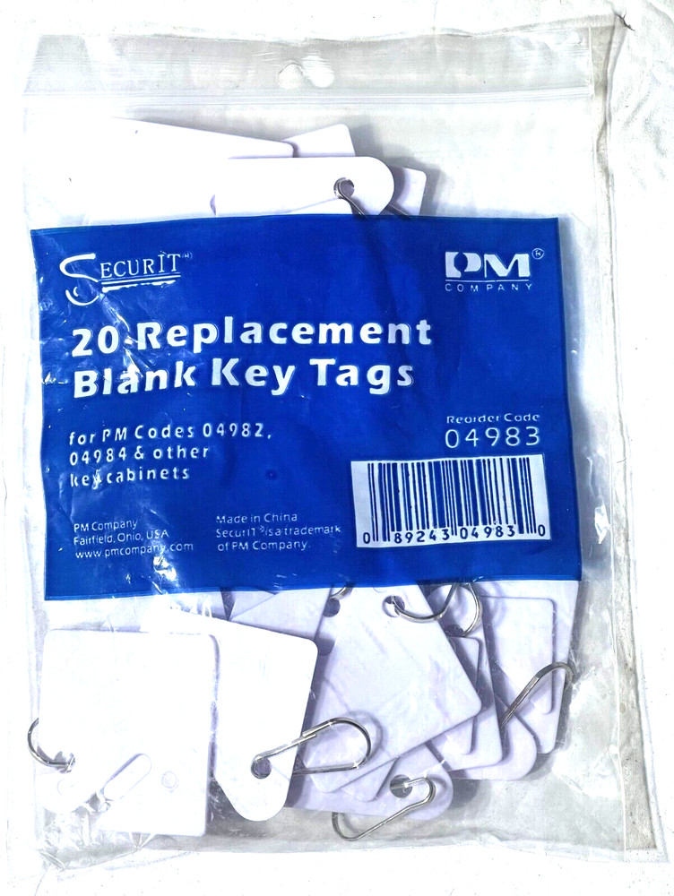 20 Count PM Company Replacement Blank White Slotted Key Cabinet Tags, Free Ship