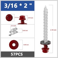 # 3/16 * 2″ 57PCS 1lbs Red Hexagonal Metal Sheet roof Screws, #10 * 2 with EPDM