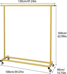 Gold Adjustable Rolling Clothing Rack – Space-Saving Organizer for Home & Retail
